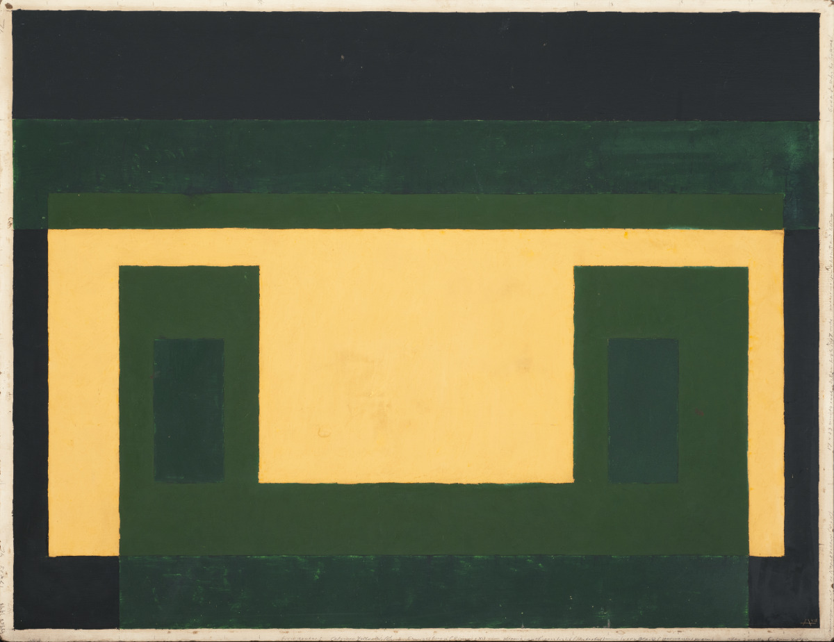 Naples Yellow Center + 2 Greens + Black by Josef Albers