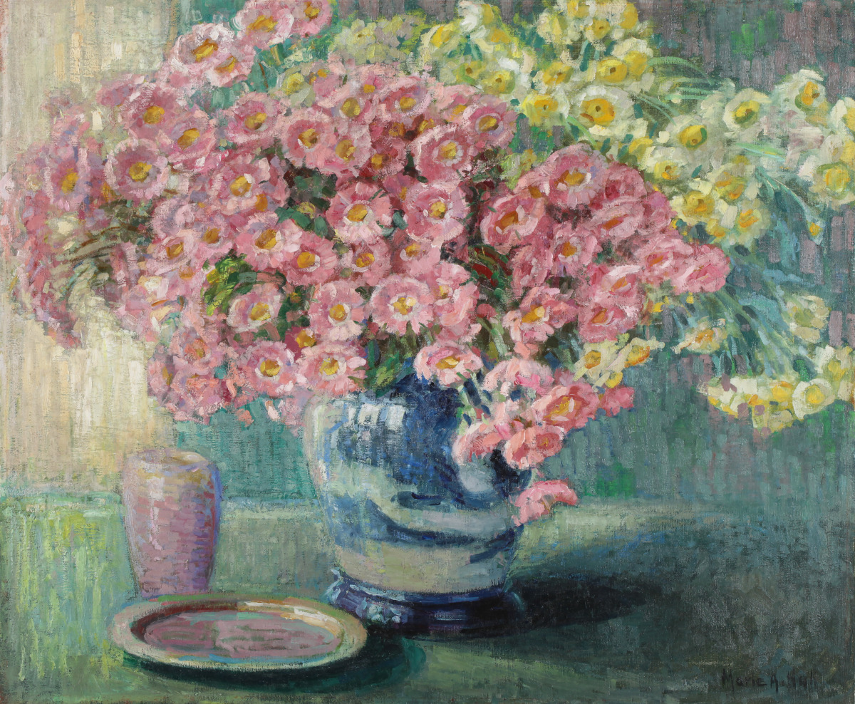 Mums in a Blue Vase by Marie Hull